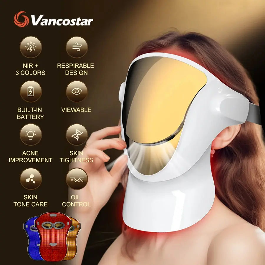 NIR LED Face Mask Red Light Therapy Respirable 3 Colors 807 Lamp Anti-Aging Acne Treat Reduce Wrinkle Full Facial Neck Care Mask OlivienneSkinCo